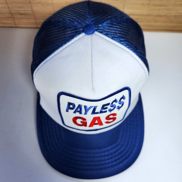 Truckers Hat Cap Vintage PAYLE$$ Payless GAS Snapback Men's Blue and White - Picture 4 of 10